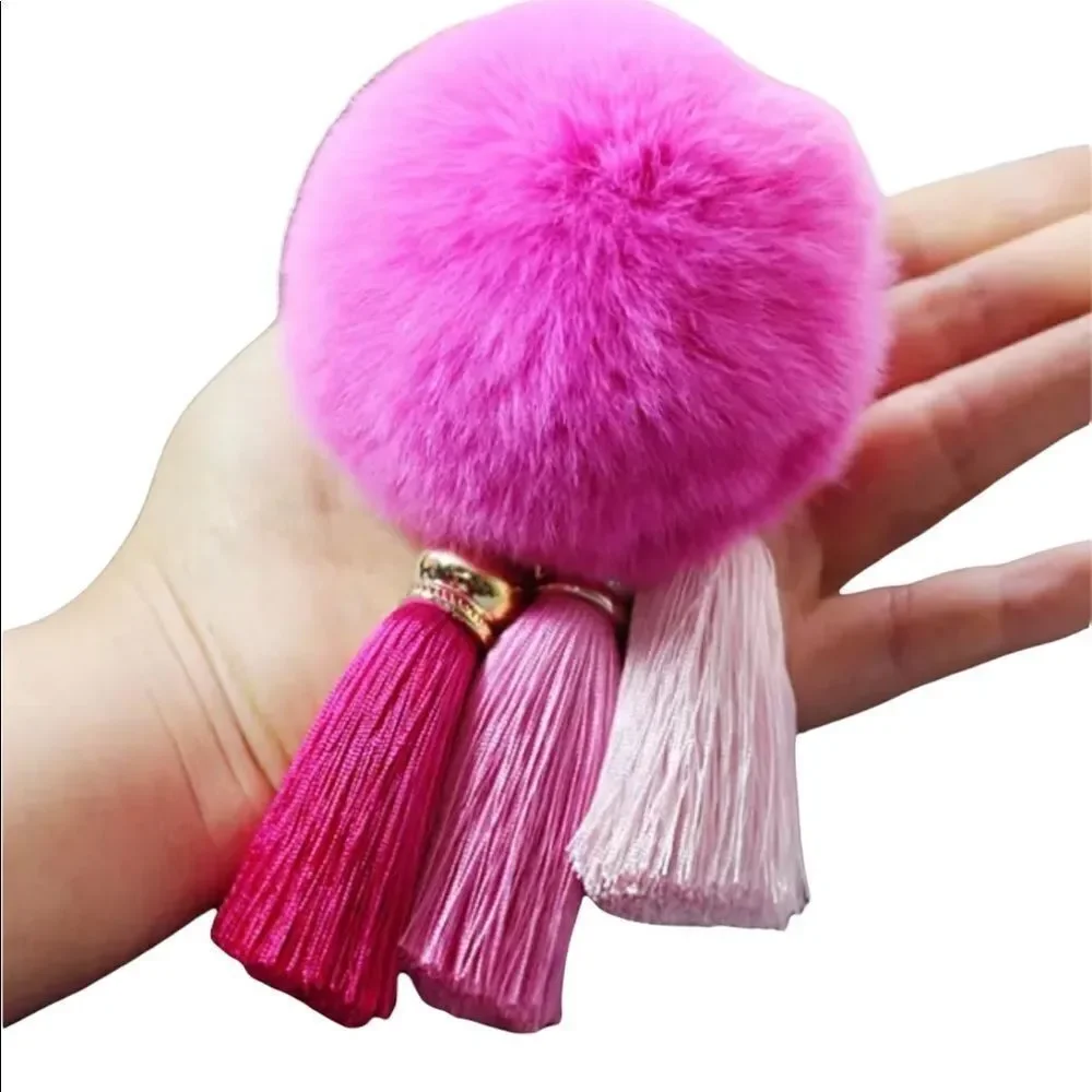 POMPOM BAG CHARM‎ AND KEY RING WITH 3 TASSELS